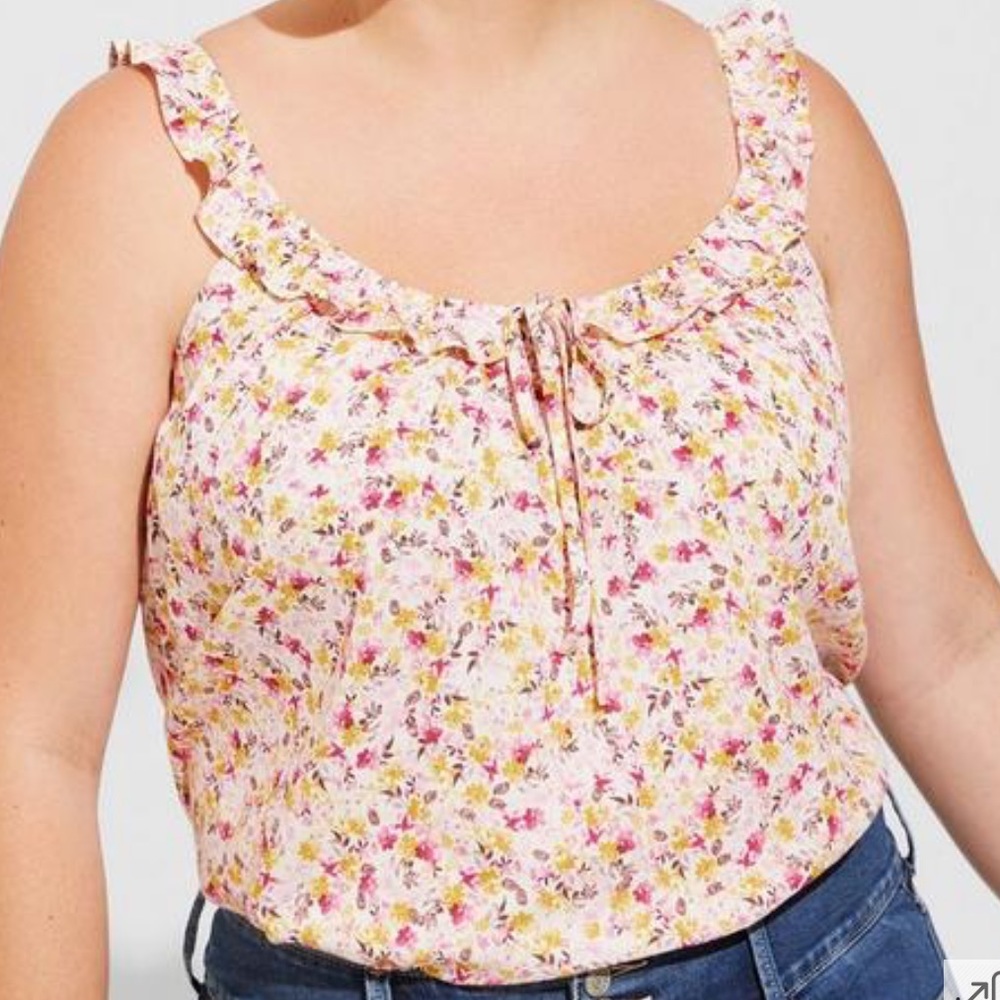 TORRID | Washable Crinkle Gauze Ruffle Tie Front Tank | Size 3 (NWOT)